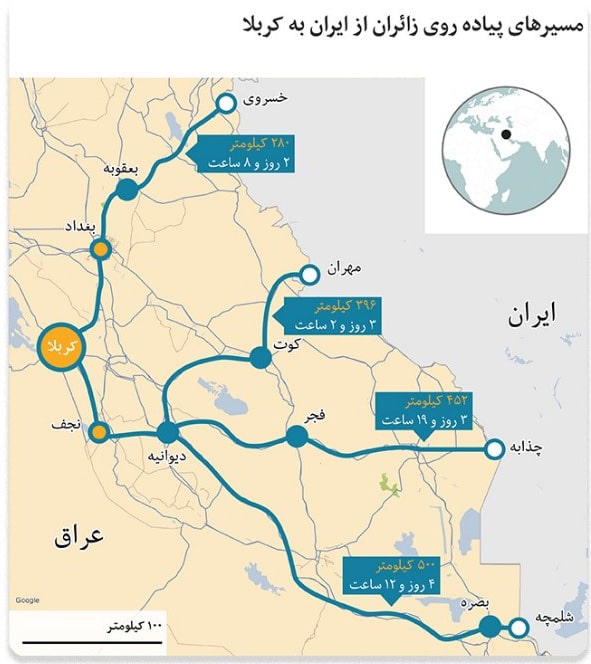 نزدیک‌ ترین و محبوب ترین مسیر رسیدن به کربلا کدام است؟