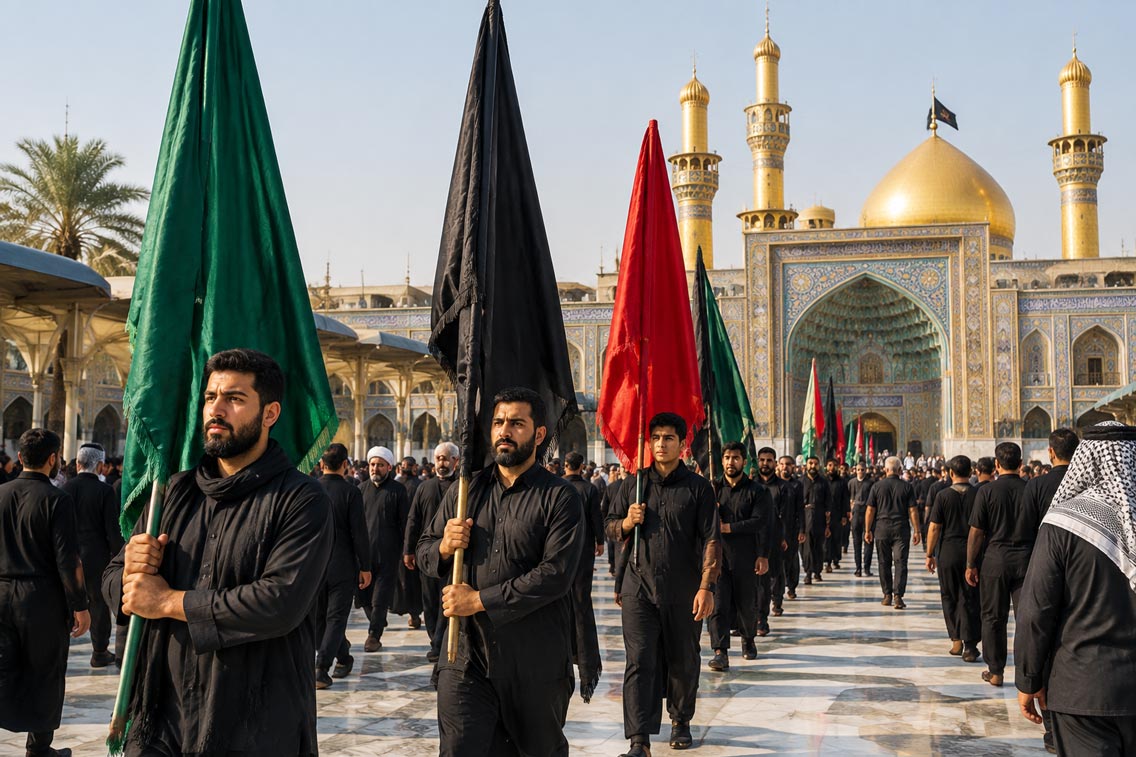عزاداری هیئت مذهبی در حیاط حرم